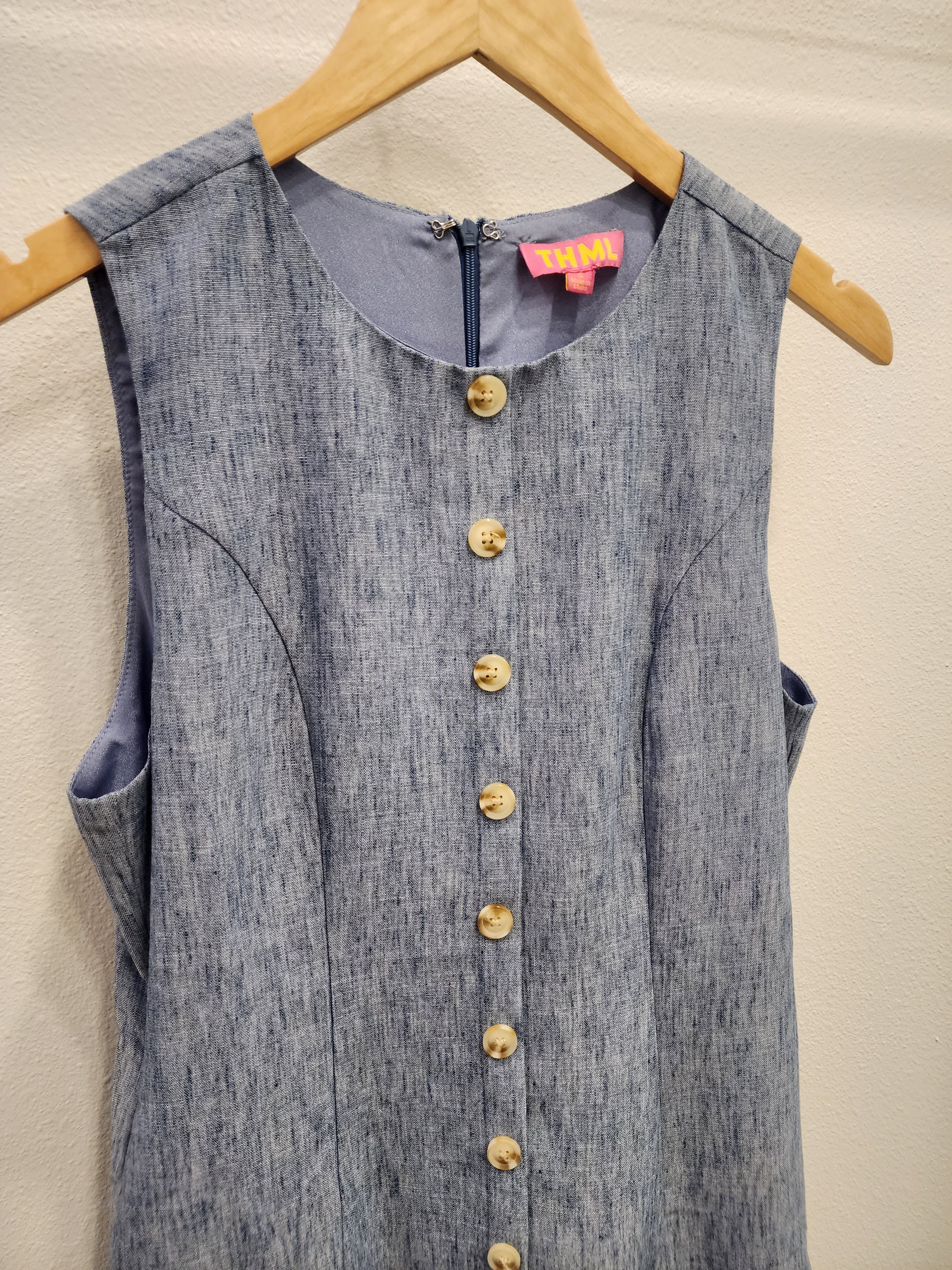 Sleeveless Button Down Denim Dress - Denim Blue