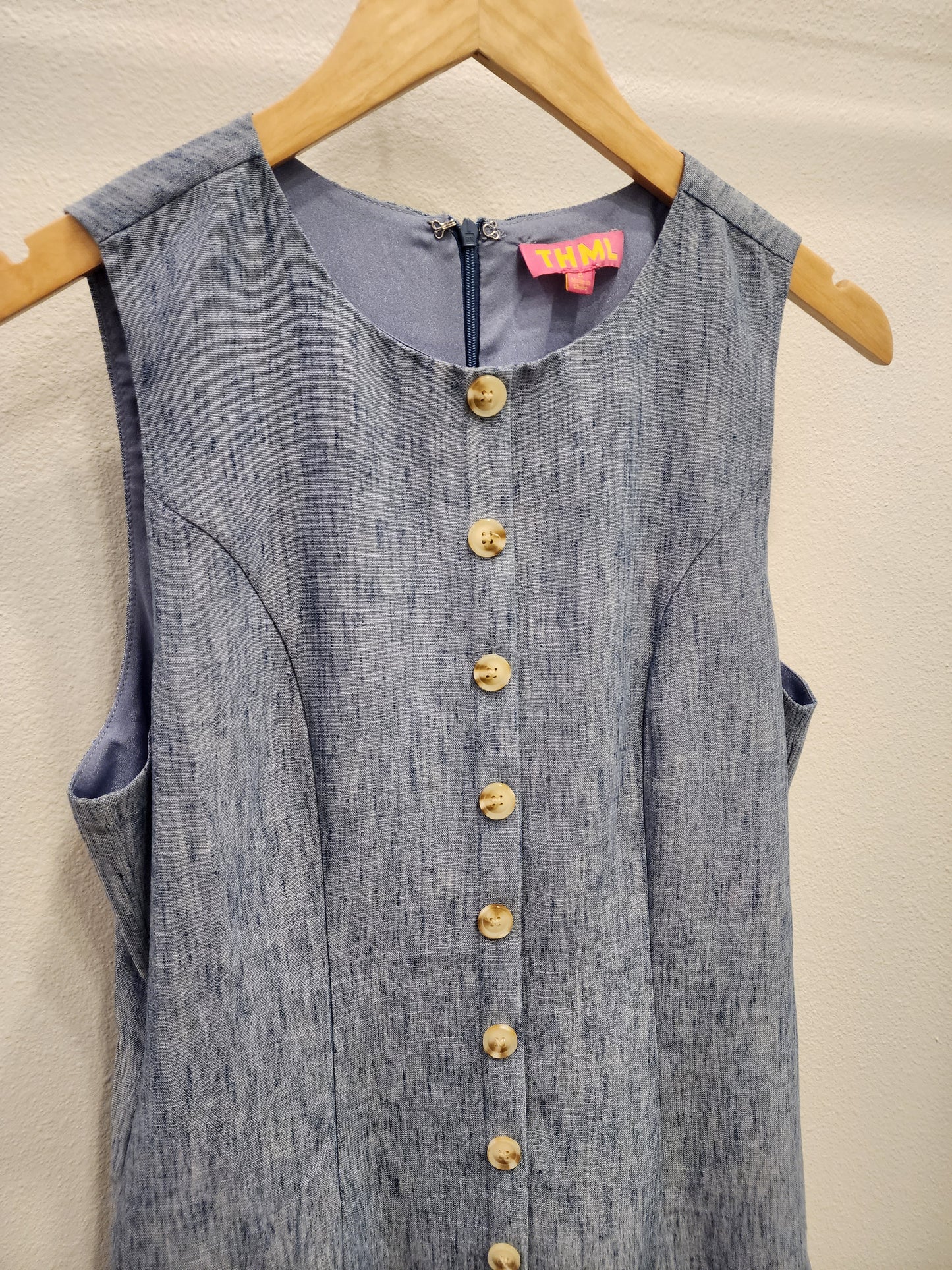 Sleeveless Button Down Denim Dress - Denim Blue