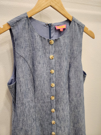 Sleeveless Button Down Denim Dress - Denim Blue