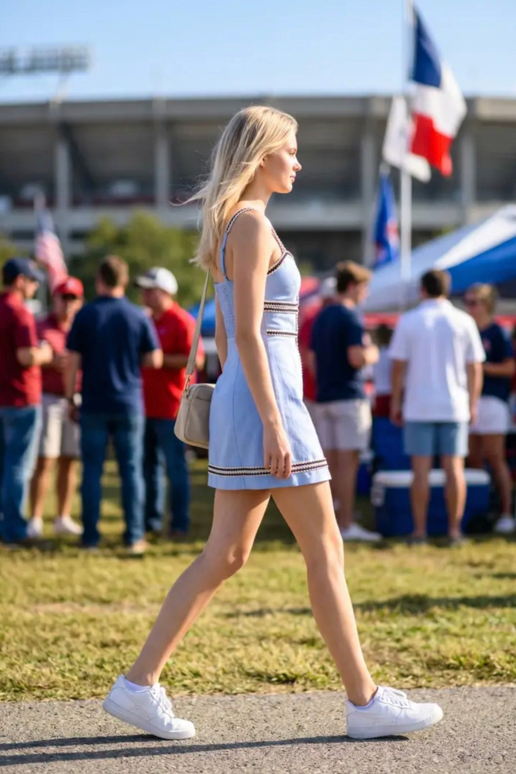 Mini Dress with Contrast Trim Tape - Sky Blue