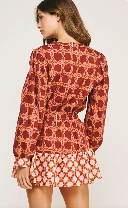 Printed Color Block Mini Dress - Multi