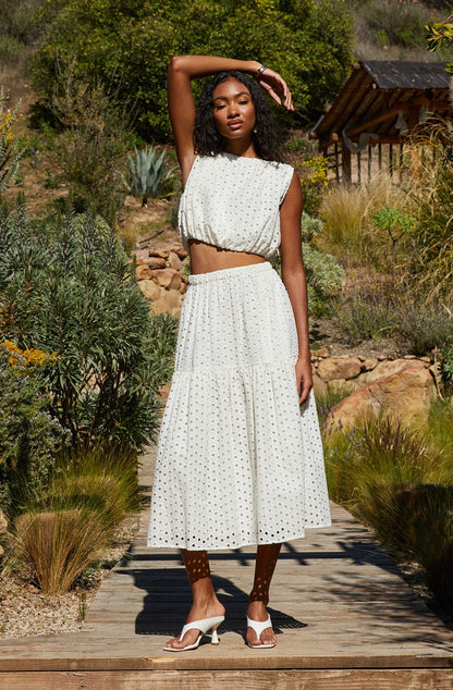 ASTR - Nalley Eyelet Midi Skirt - White