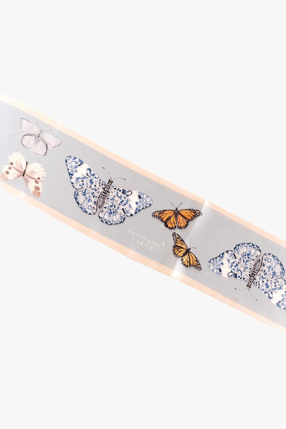 Neutral Butterfly Silk Ribbon Scarf