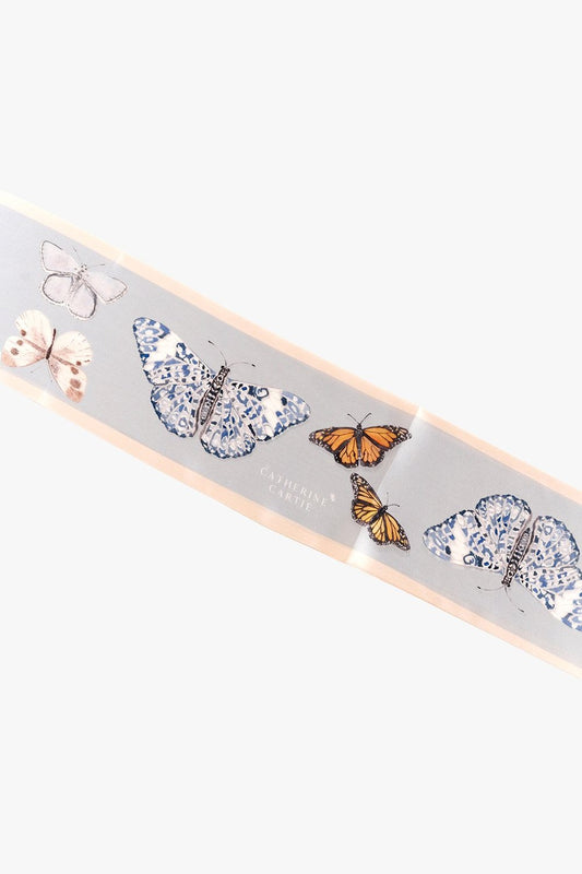 Neutral Butterfly Silk Ribbon Scarf