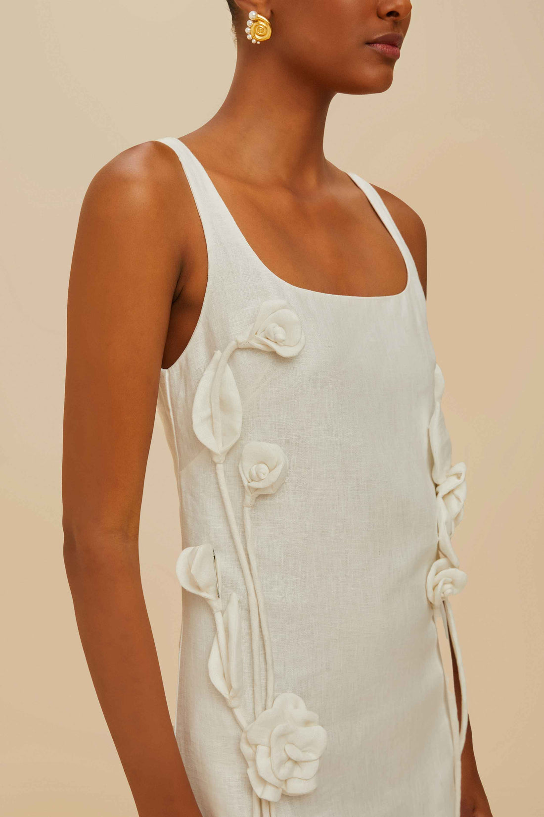Off-White Sleeveless Euroflax™ Premium Linen Mini Fress