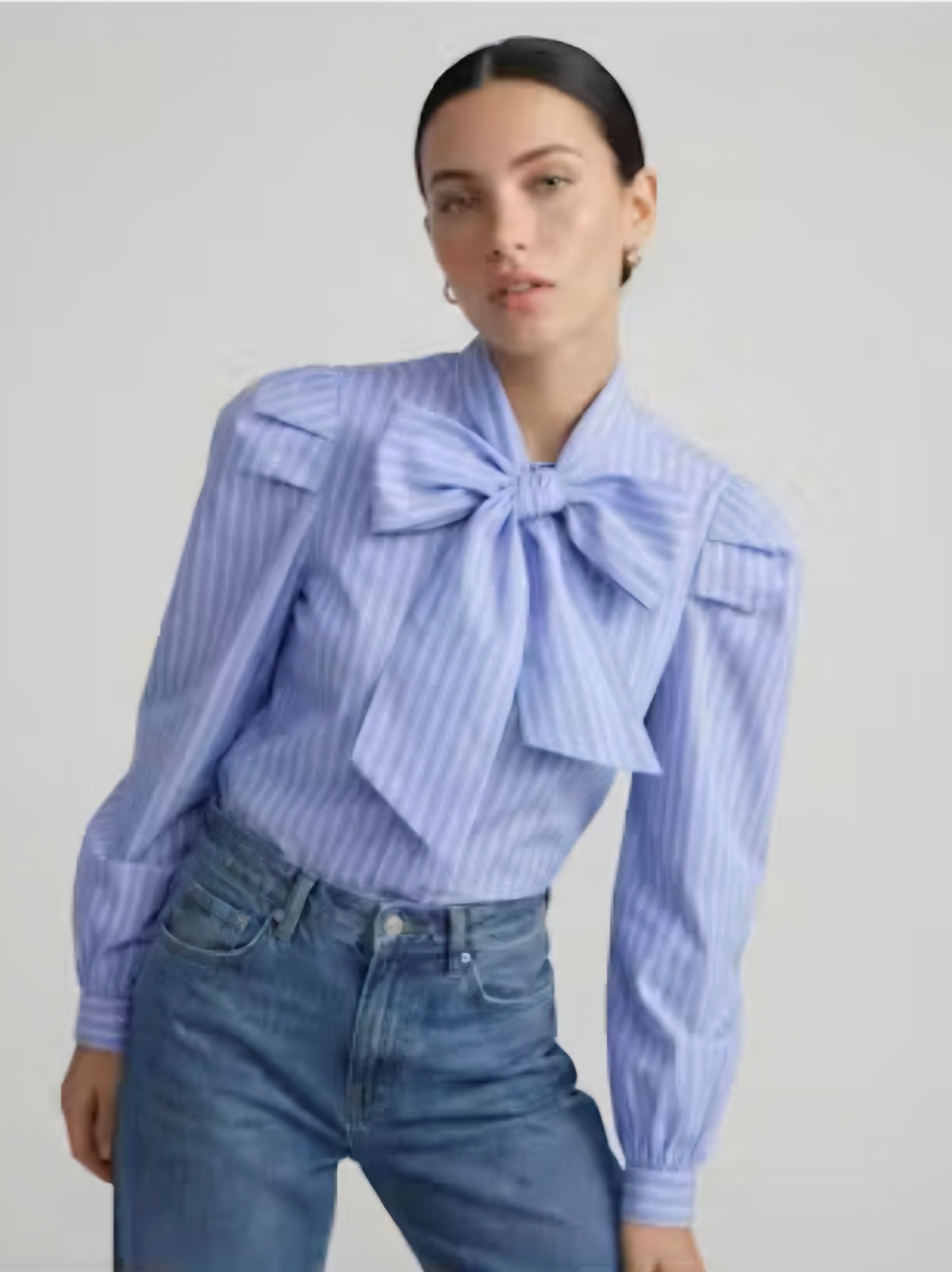 The Long Sleeve French Bow Shirt - Blue/White/Red Micro