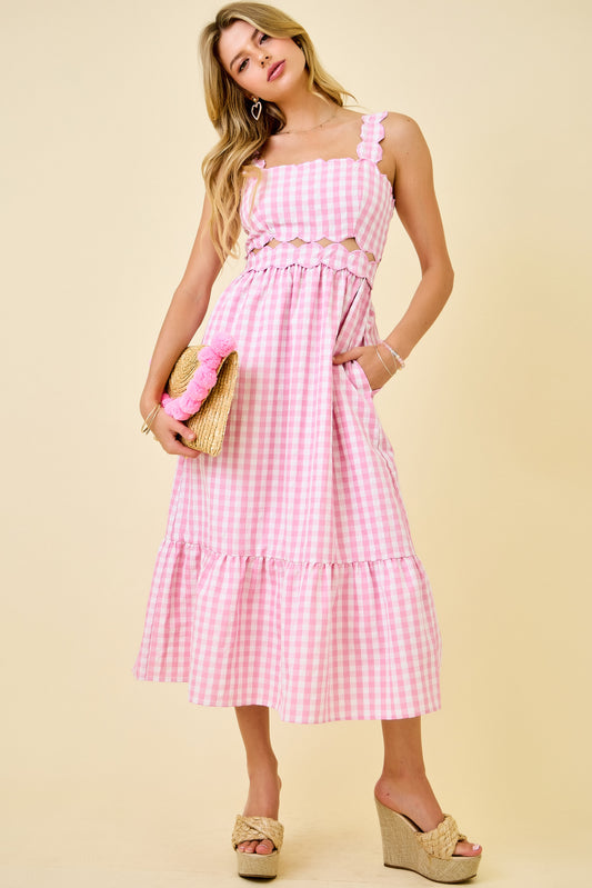 Spring Gingham Maxi Dress - Pink