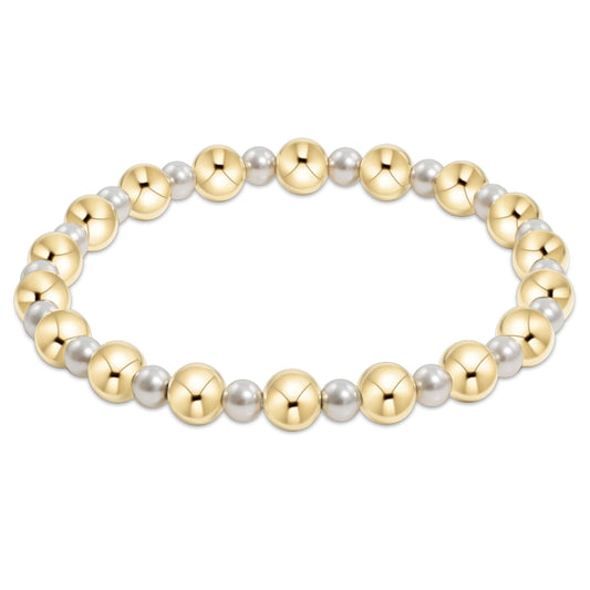 eNewton Extends - Pearl Grateful Pattern 4mm Bead Bracelet - 6mm Gold