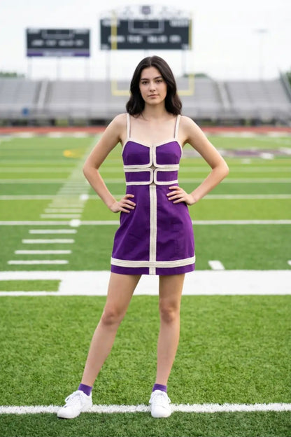 Contrast Trim Bodycon Mini Dress - Purple/White