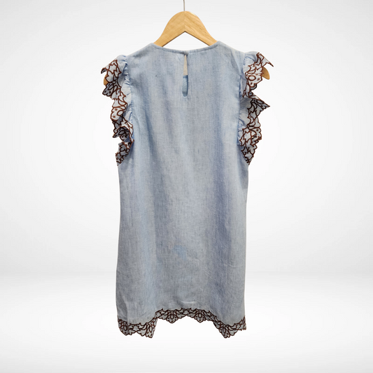 Flutter Sleeves Embroidery Detail Dress - Light Blue - Spinout