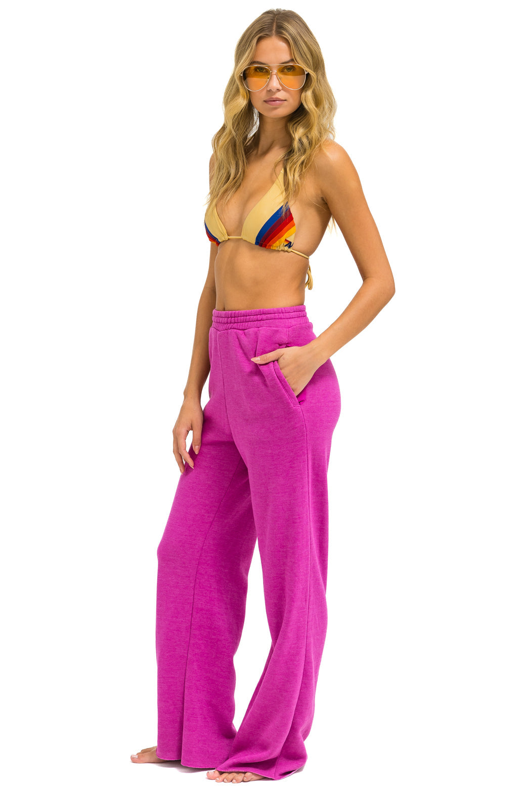 Wide Leg - Womens Pocket Sweatpants - Magenta