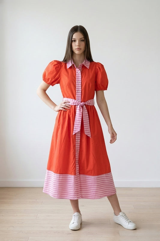 Puff Sleeve Maxi Dress - Red