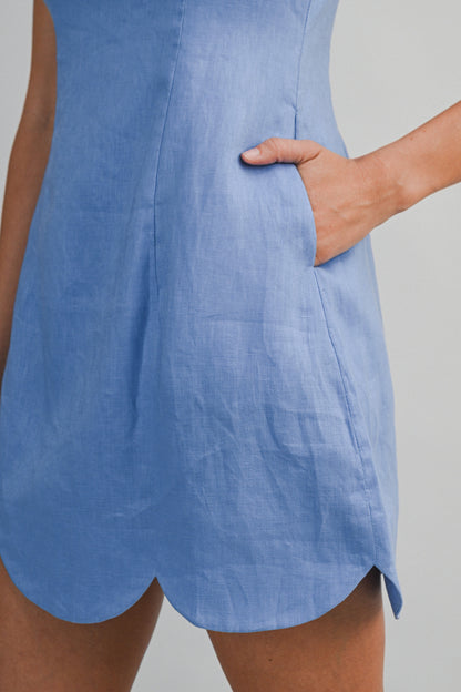 Linen Scallop Hem Mini Dress - Periwinkle