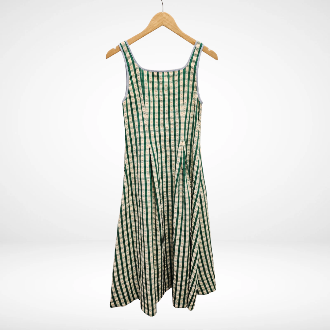 Thin Strap Gingham Pattern Dress - Green