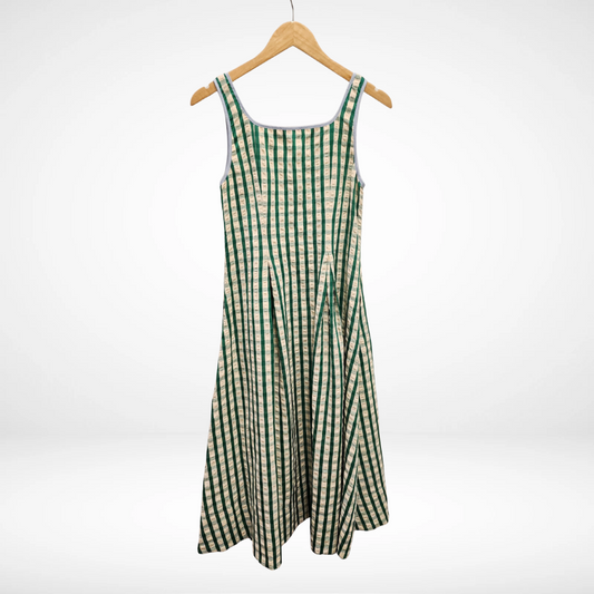 Thin Strap Gingham Pattern Dress - Green