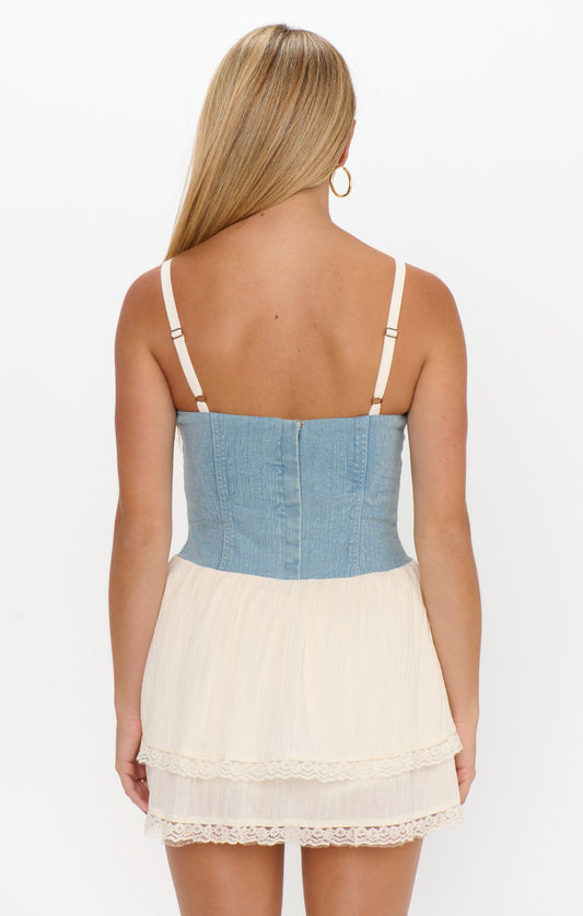 Geneva Mini Dress - Light Indigo with Cream Voile