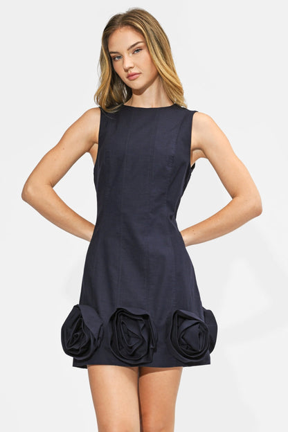 Renia 3D Floral Hem Mini Dress - Navy