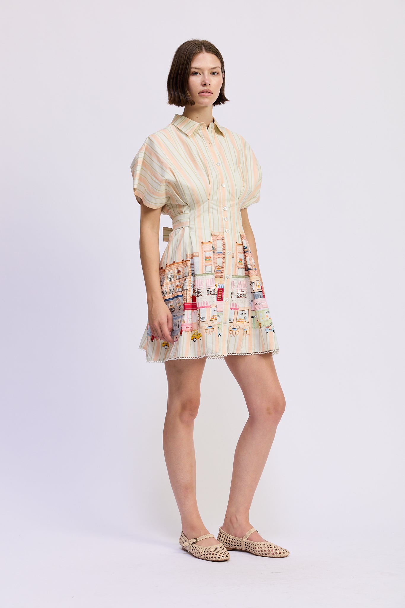 Athena Mini Shirt Dress - Pink White Multi