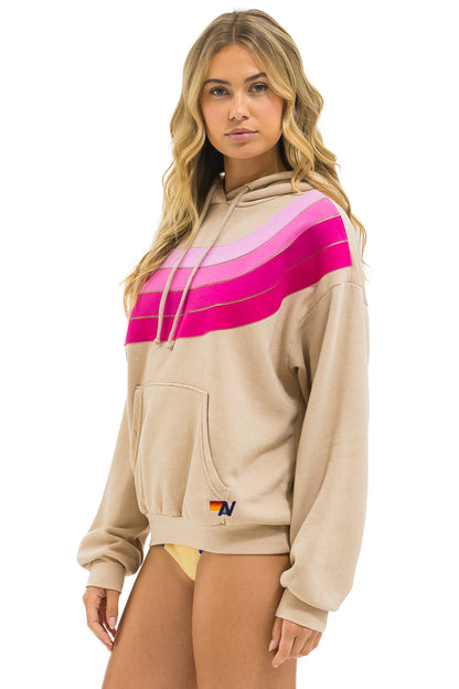 Wave Stripe 4 - Pullover Hoodie Relaxed - Sand // Pink