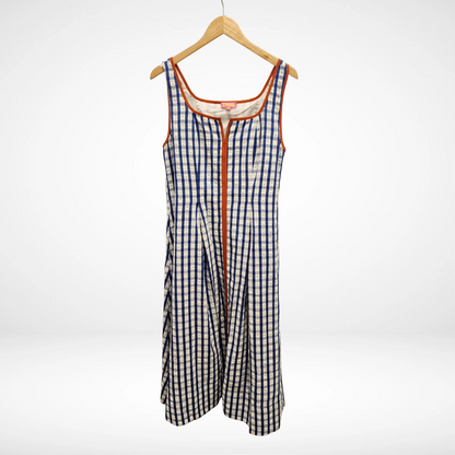 Thin Strap Gingham Pattern Dress - Navy