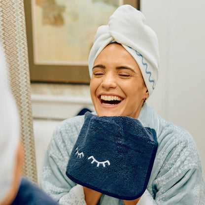 Hair Towel - Blue Embroidered Towel