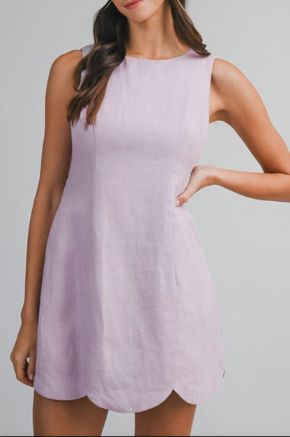 Linen Scallop Hem Mini Dress - Lavender