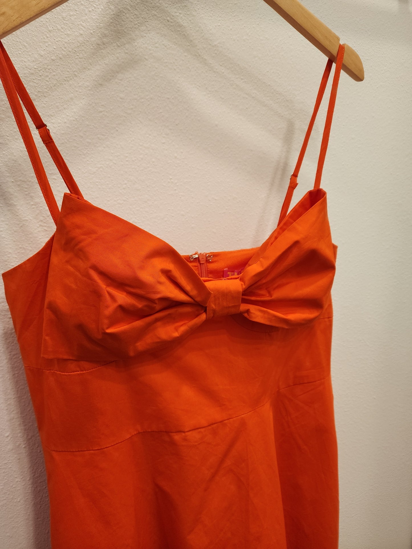 Thin Strap Large Bow Detail Midi Dress - Orange