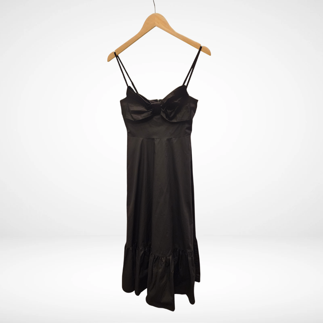 Thin Strap Large Bow Detail Midi Dress - Black