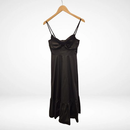 Thin Strap Large Bow Detail Midi Dress - Black