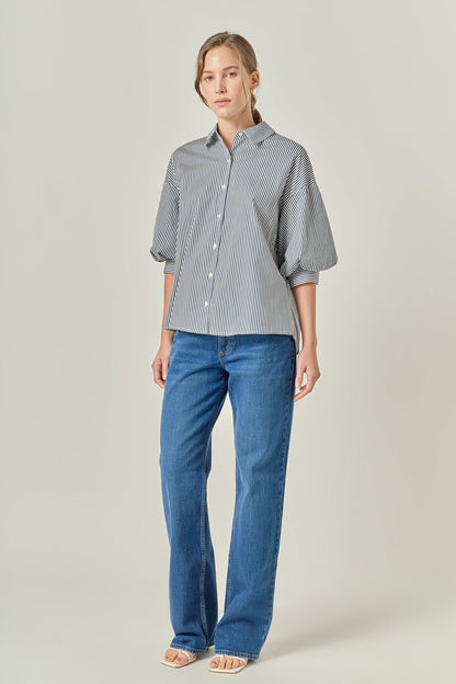 Striped Button Down Shirt - Navy