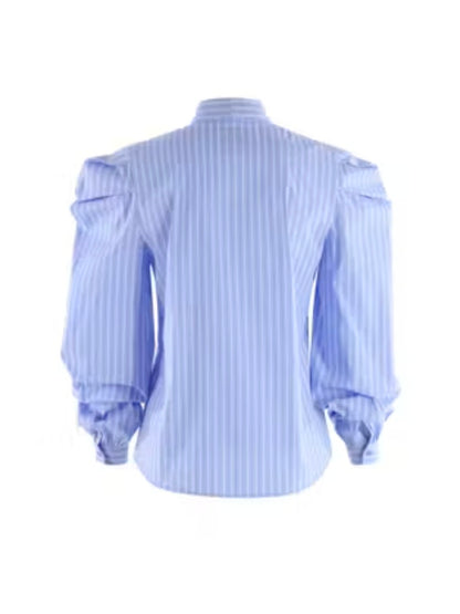 The Long Sleeve French Bow Shirt - Blue/White/Red Micro