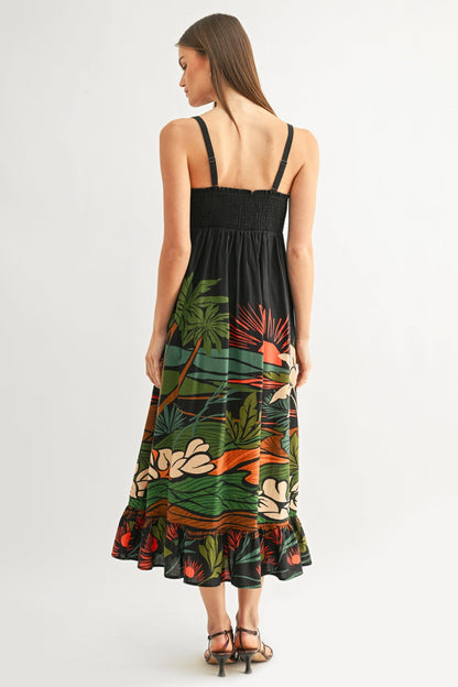 Leah Ruffled Babydoll Maxi Dress - Navy/Multi