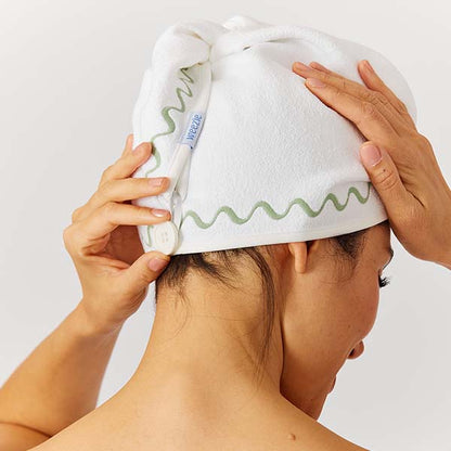 Hair Towel - Green Embroidered Towel