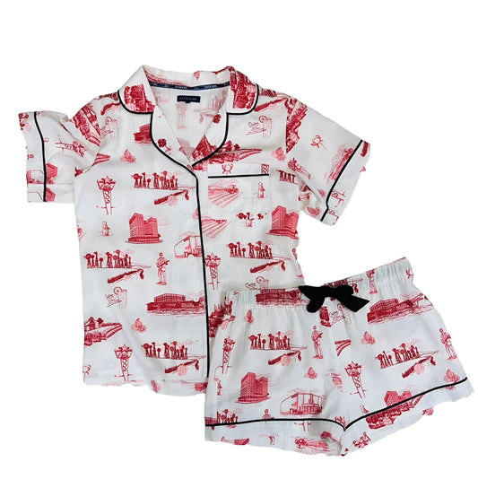 Lubbock Toile Pajama Shorts Set - Red