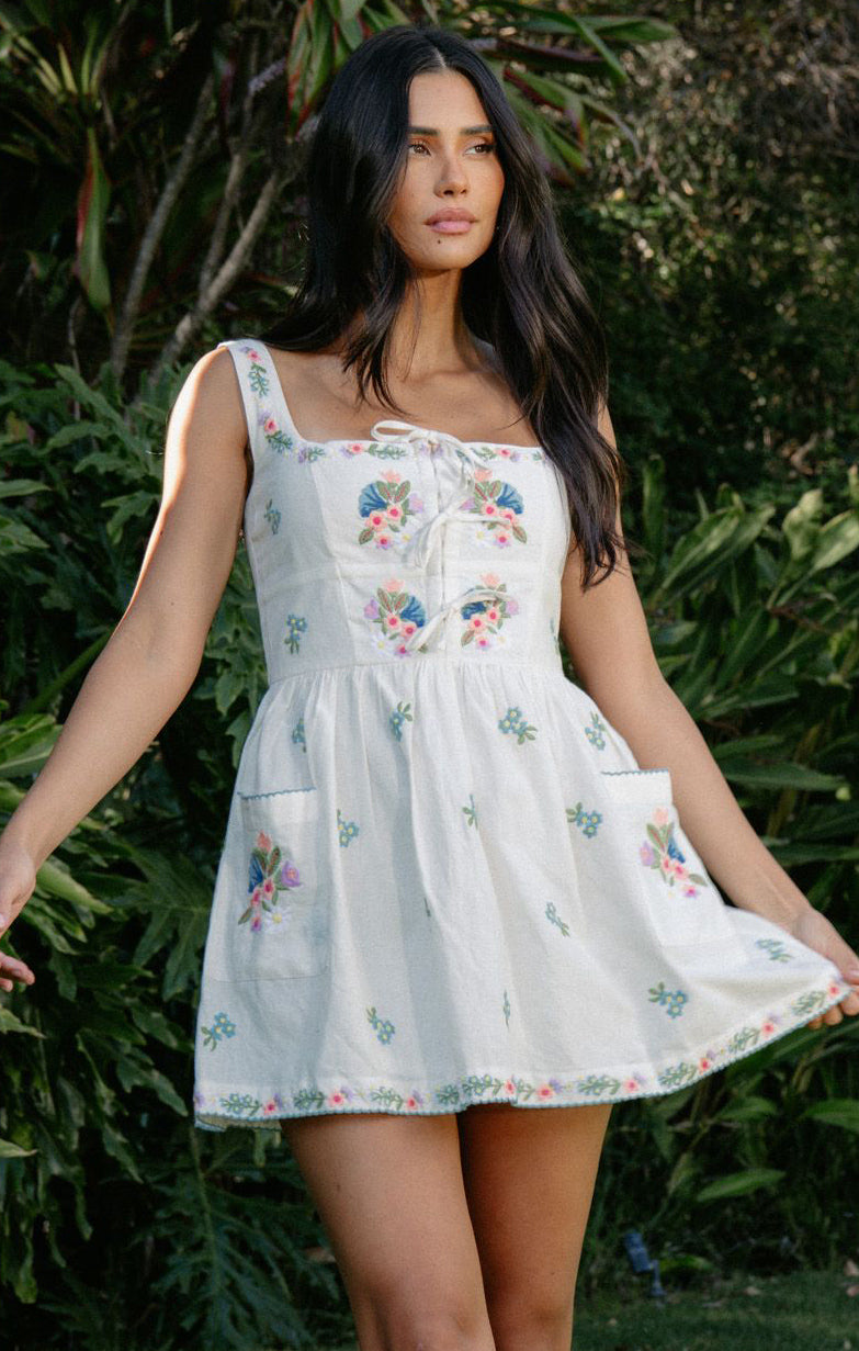 Demi Mini Dress - Wild Meadow Embroidery