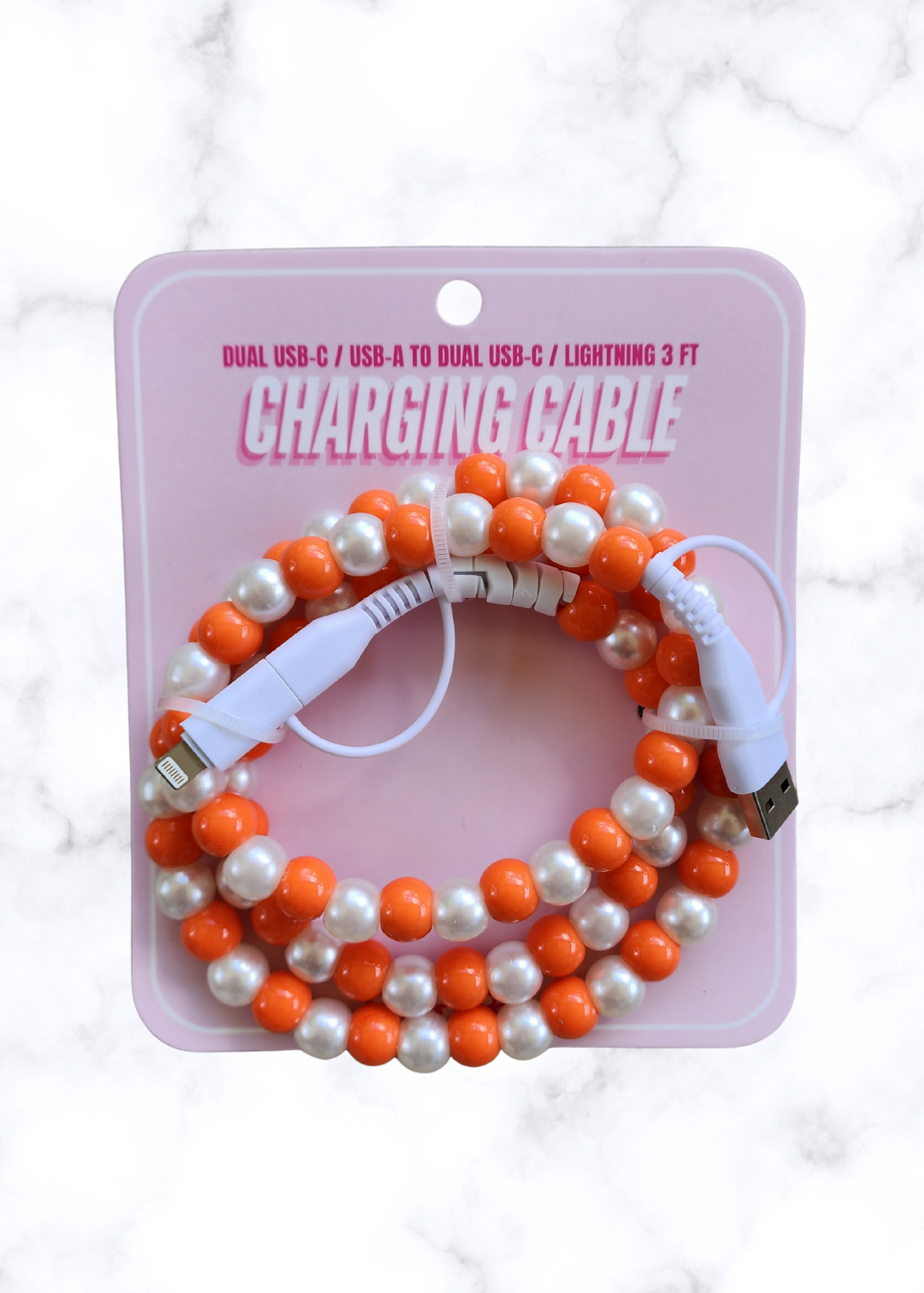 Beaded Charging Cable - Orange & White