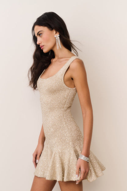Sarajane Sequin Stretch Knit Mini Dress - Honey Gold