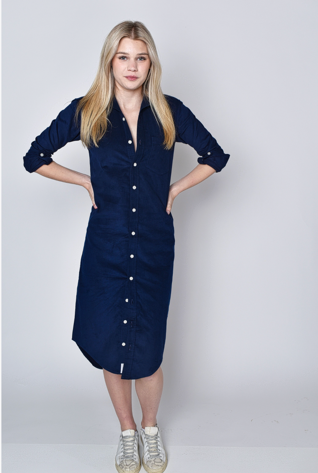 Navy Tencel Girlfriend Midi Dress