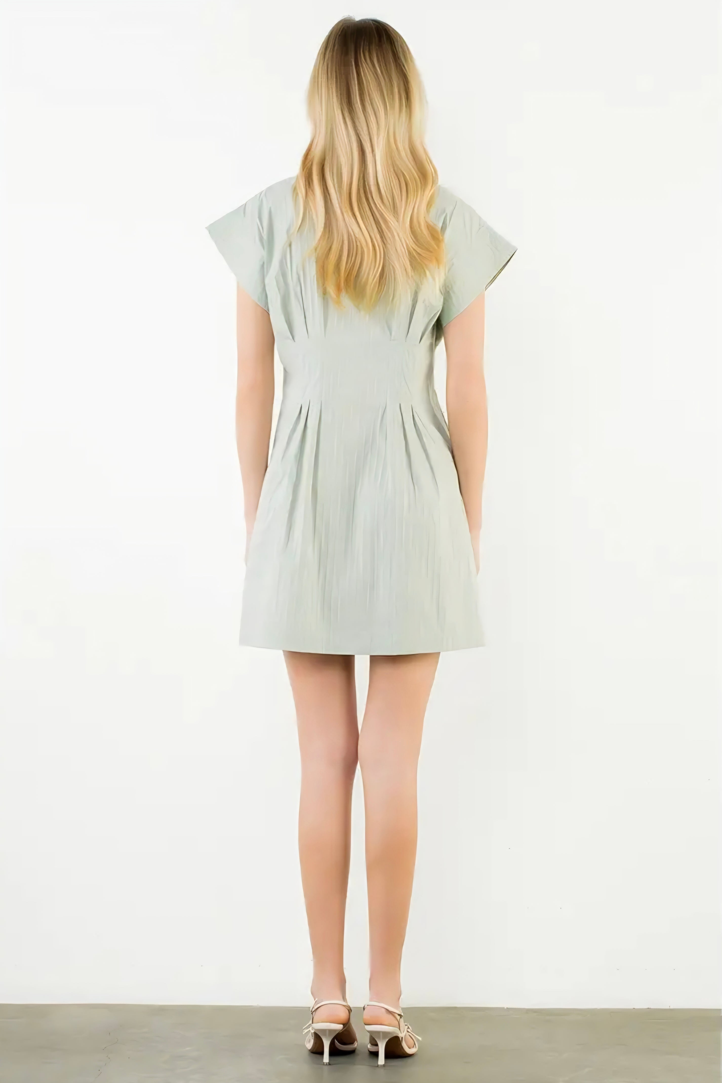 Short Sleeve Striped Button Down Dress - Green