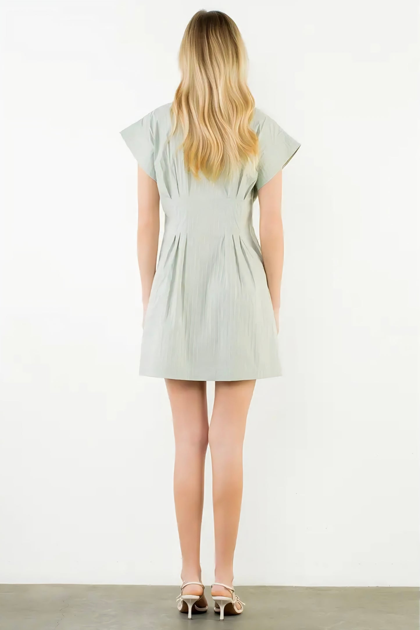 Short Sleeve Striped Button Down Dress - Green