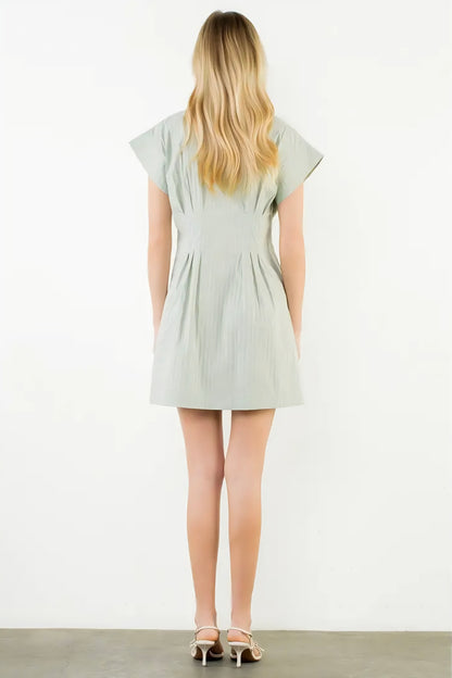 Short Sleeve Striped Button Down Dress - Green