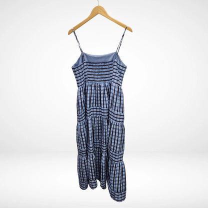 Thin Strap Striped Pattern Tiered Dress - Blue