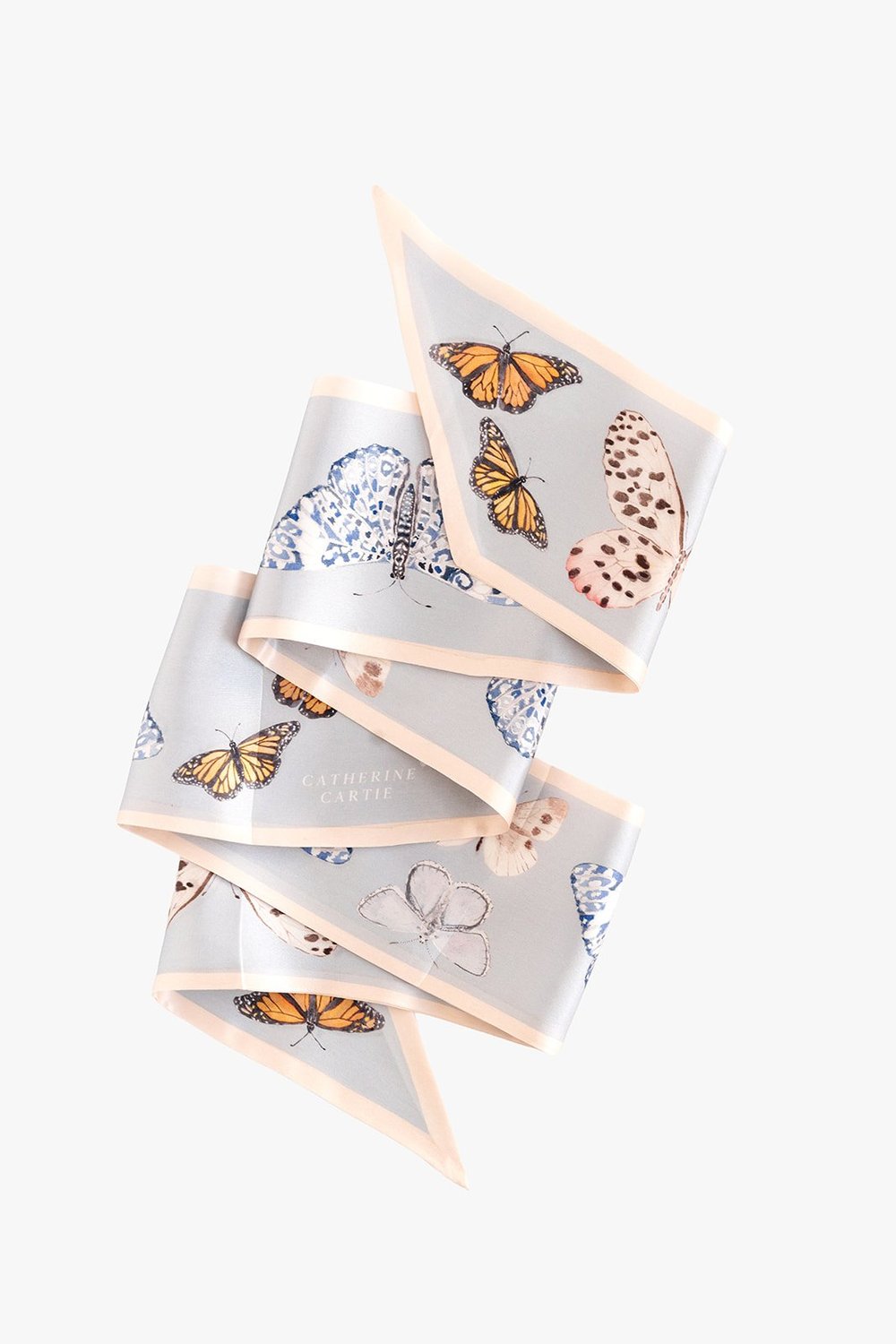 Neutral Butterfly Silk Ribbon Scarf