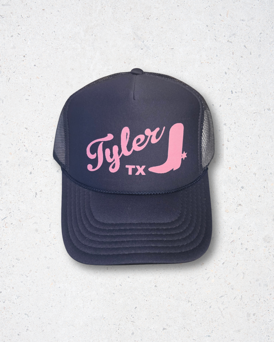 Tyler, TX Boot Trucker Hat - Navy/Pink