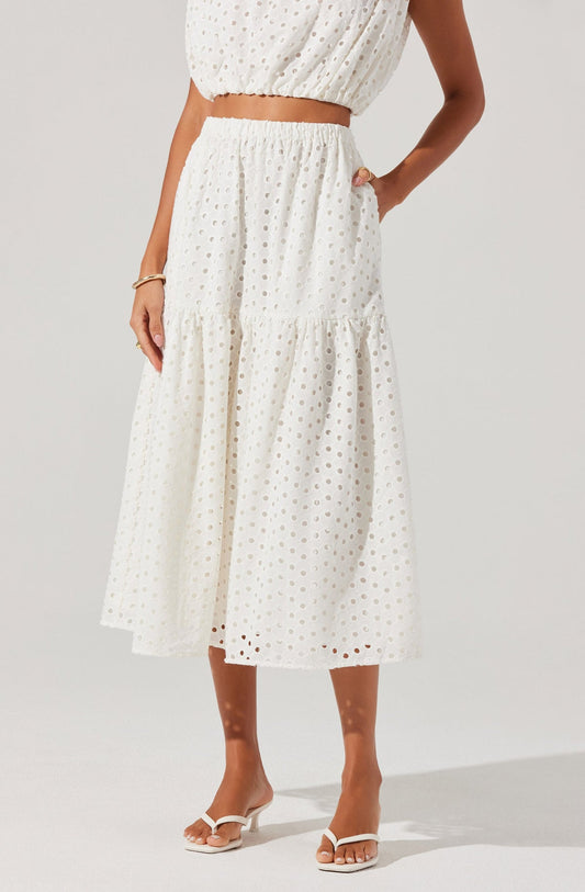 ASTR - Nalley Eyelet Midi Skirt - White