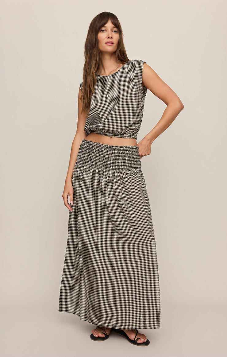 Merit Cropped Gingham Linen Top - Black