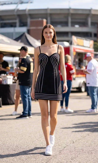 Trim Detail Mini Dress - Black