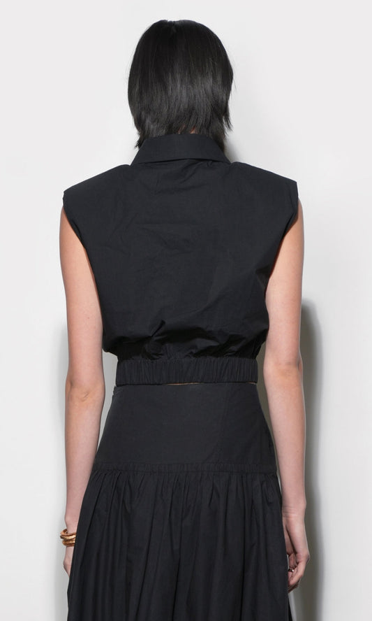 Oren Poplin Sleeveless Shirt With Elasticized Hem - Black