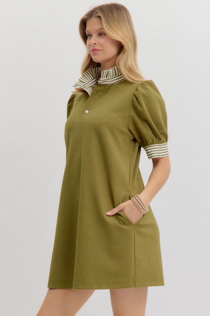 Pullover Polo Dress - Olive
