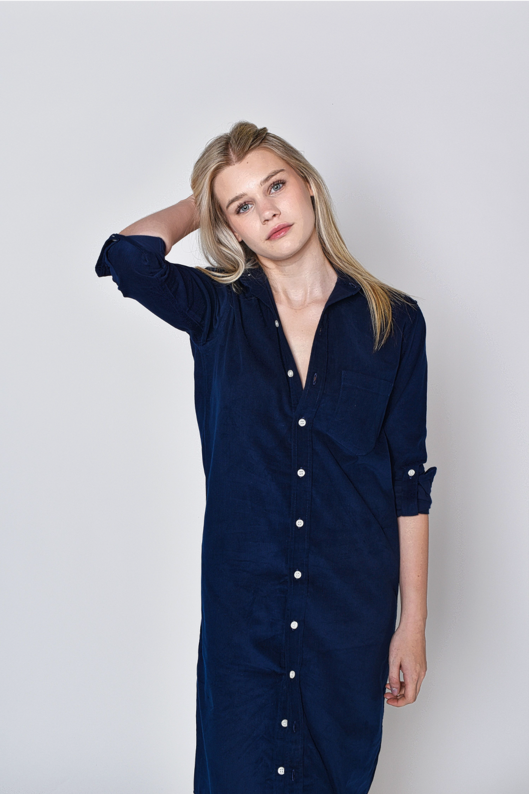 Navy Tencel Girlfriend Midi Dress